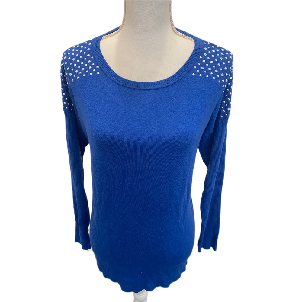 Chaus Blue Embellished Sweater, Sz. L
